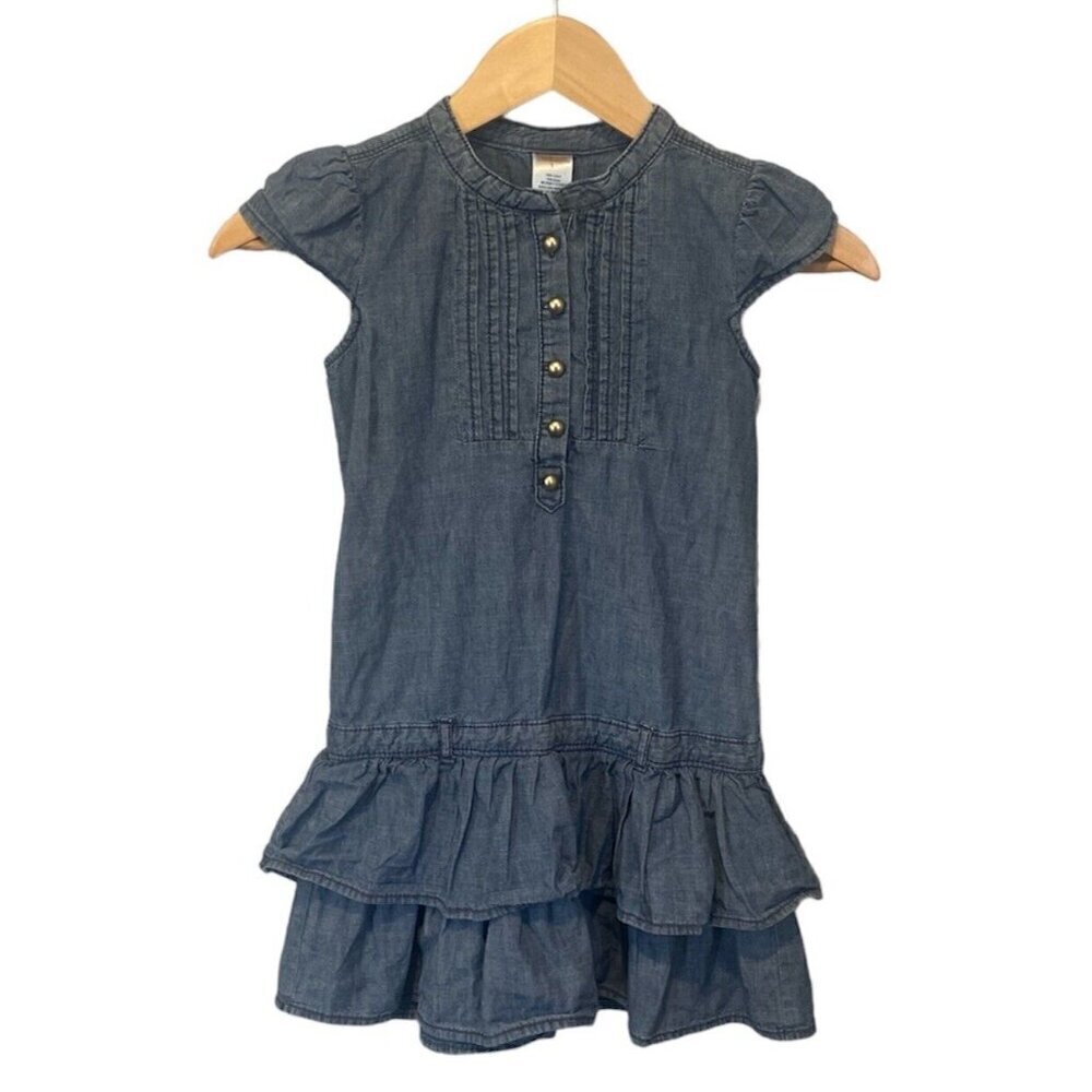 Gymboree Girls Dress Sz 7 Blue Drop Waist Short Sleeves Chambery Photos Fall